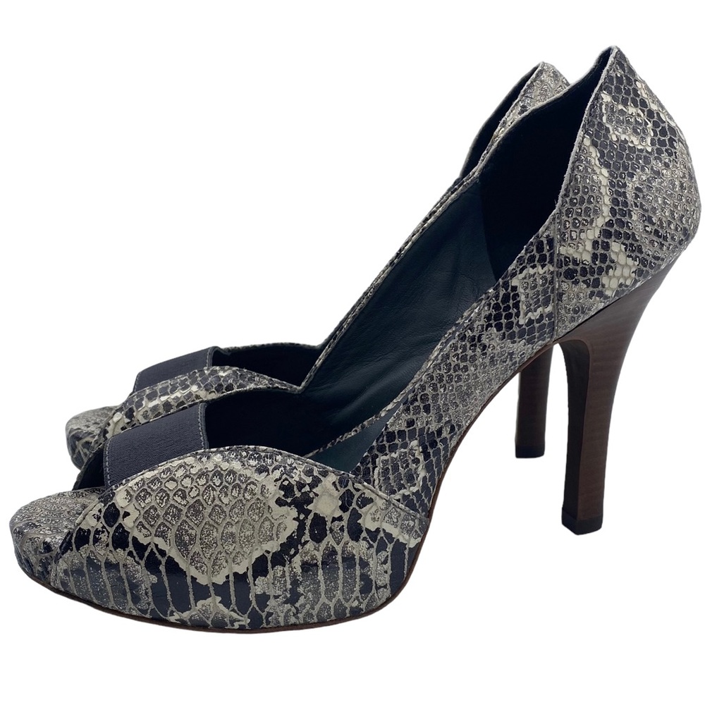 NEW BCBGMaxAzria Pump Nate Black Snake Print Leather Peep Toe Size 9.5